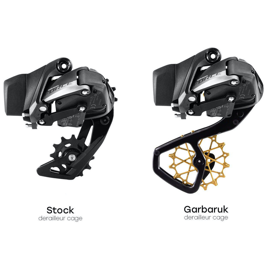 Jaula de desviador trasero Garbaruk + Poleas 12T + 16T para SRAM Force AXS 12-vel · GRAVEL / RUTA